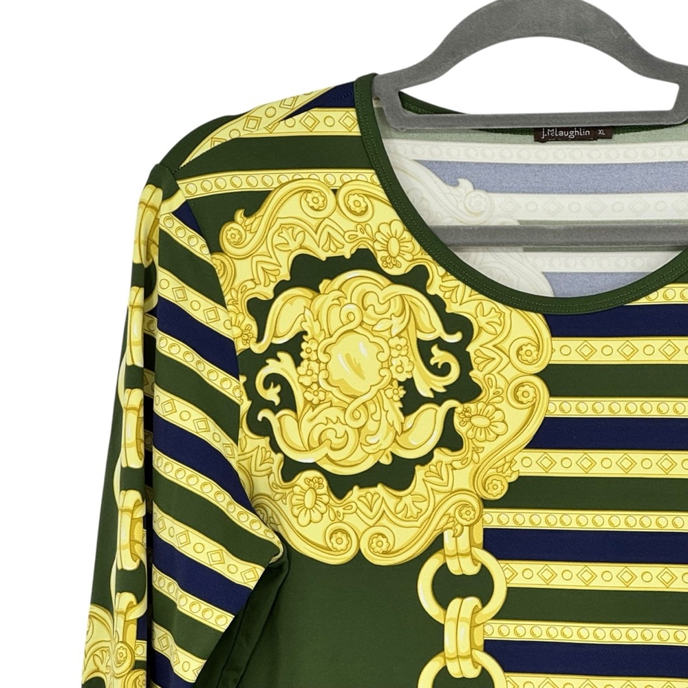 Womens J McLaughlin Size XL Green/Blue/Yellow Nylon/Spandex Printed LS Shirt Top - Picture 3 of 10